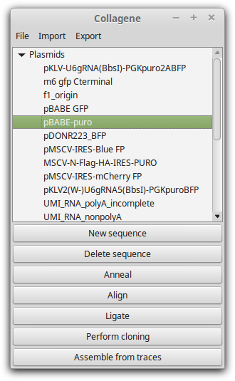 Collagene screenshot: project window